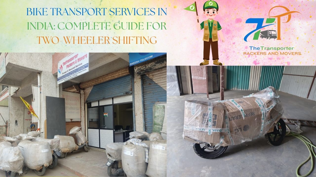 Motorcycles and scooters secured for transport on a moving carrier truck in India