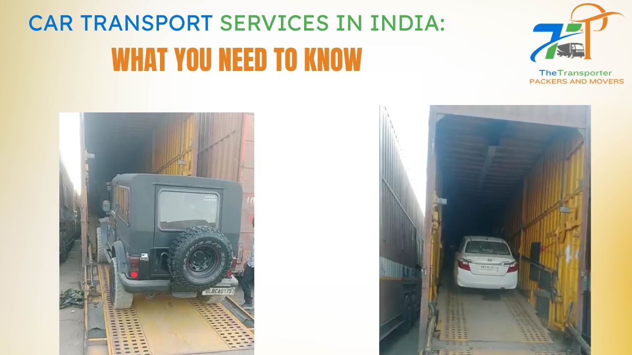 Car loaded on a carrier truck for transport across India