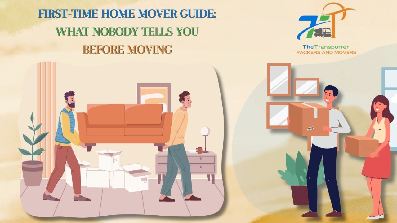 First-time home mover surrounded by packed boxes looking at a moving checklist