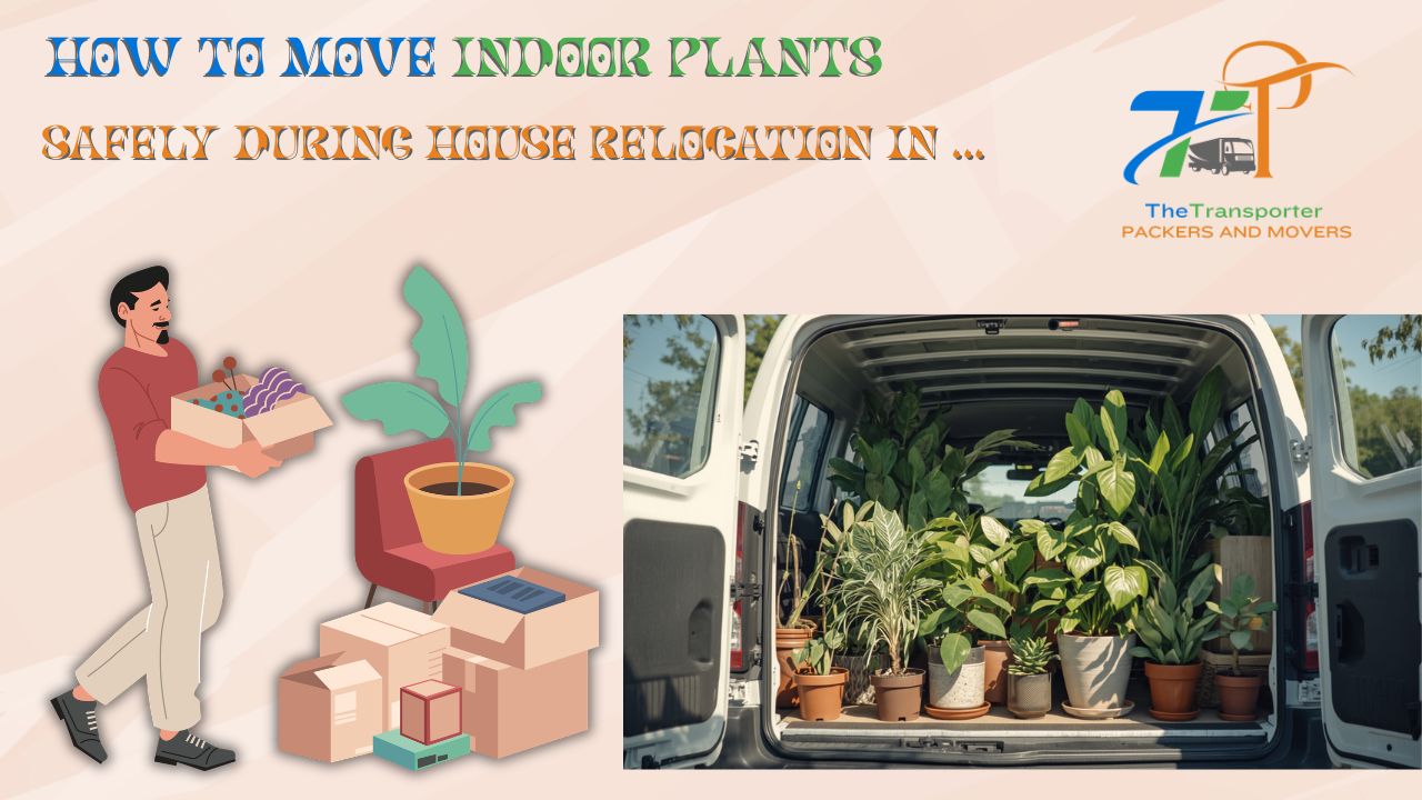 Indoor plants carefully wrapped and placed in open-top boxes for house relocation