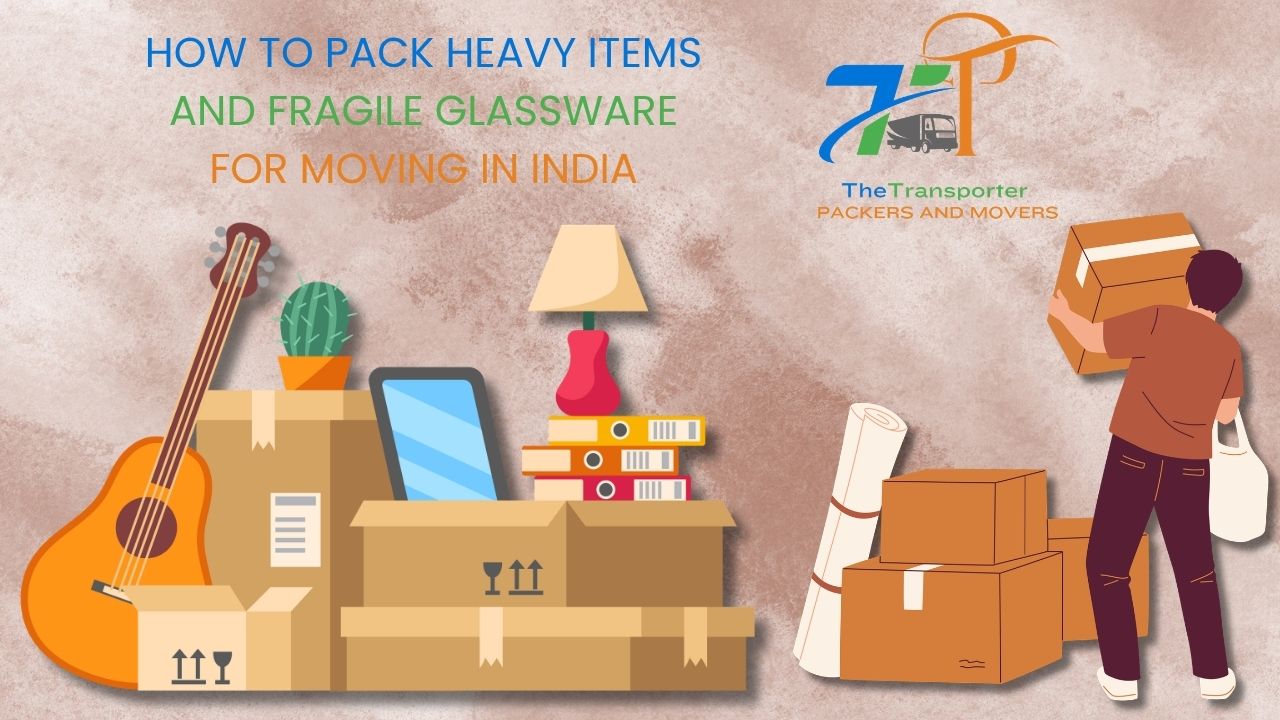 Glassware and heavy household items carefully wrapped and packed in boxes for house shifting