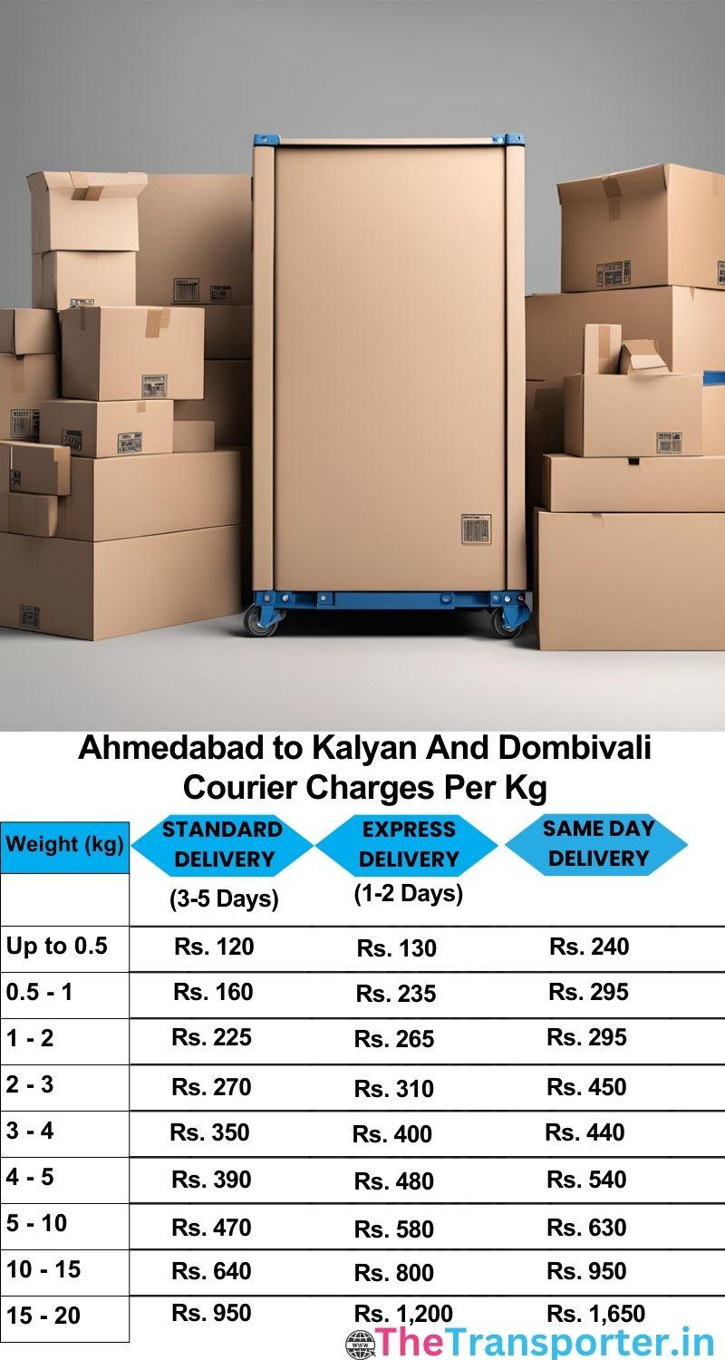 Ahmedabad to Kalyan and dombivali courier charges per Kg list