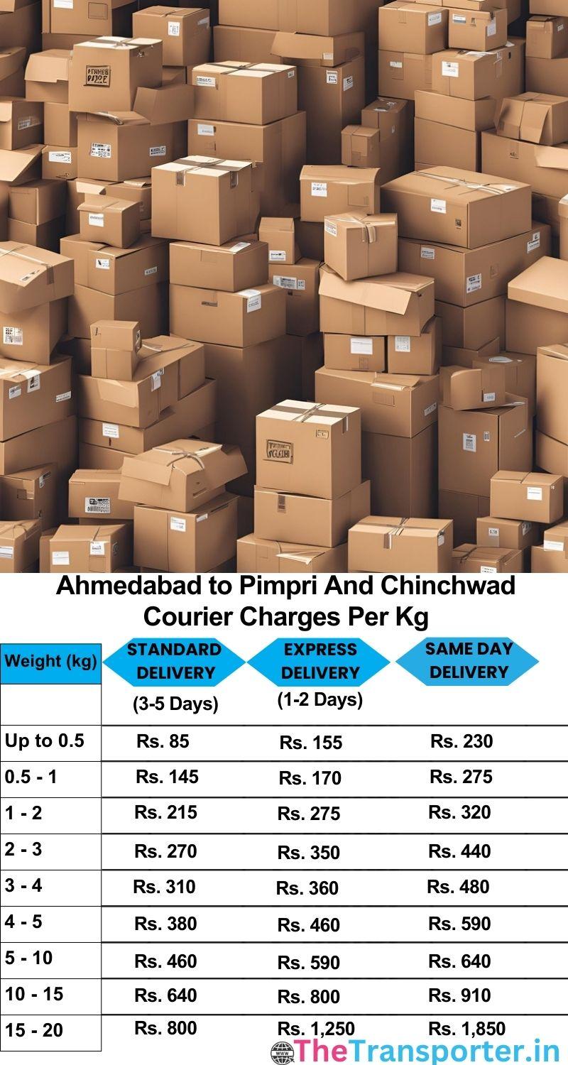 Ahmedabad to Pimpri and chinchwad courier charges per Kg list