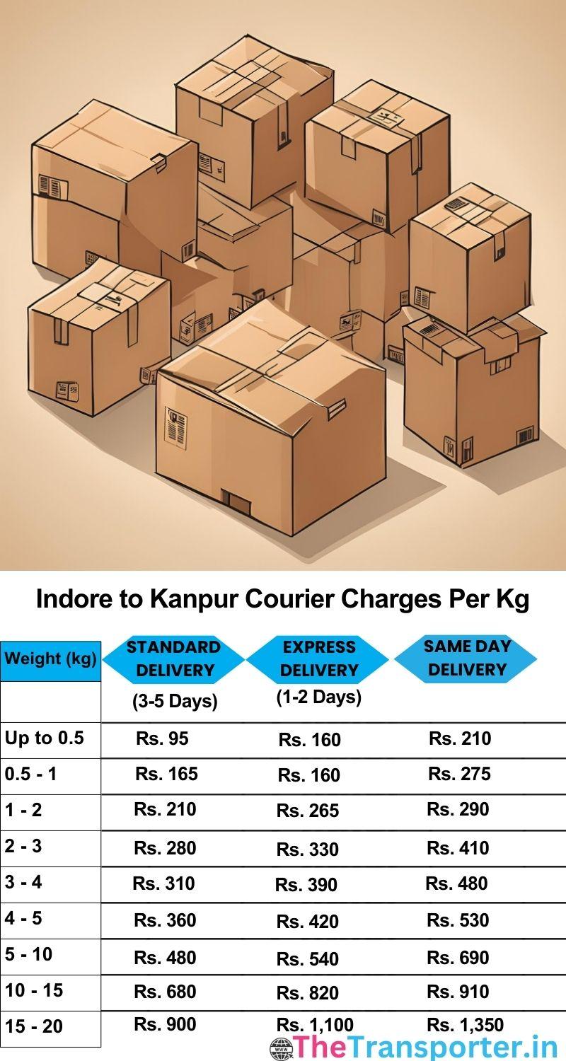 Indore to Kanpur courier charges per Kg list