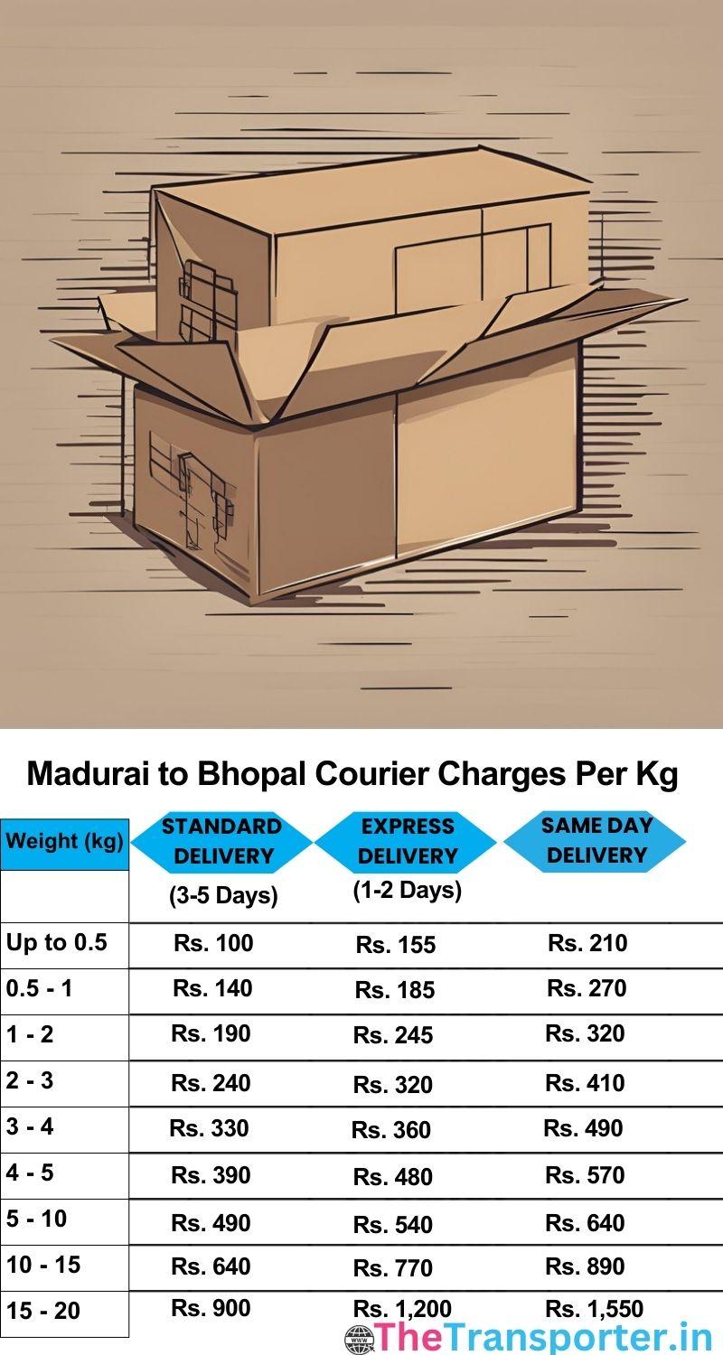 Madurai to Bhopal courier charges per Kg list