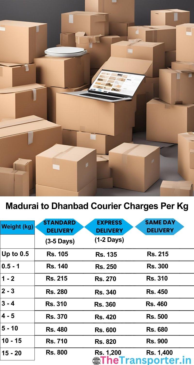 Madurai to Dhanbad courier charges per Kg list