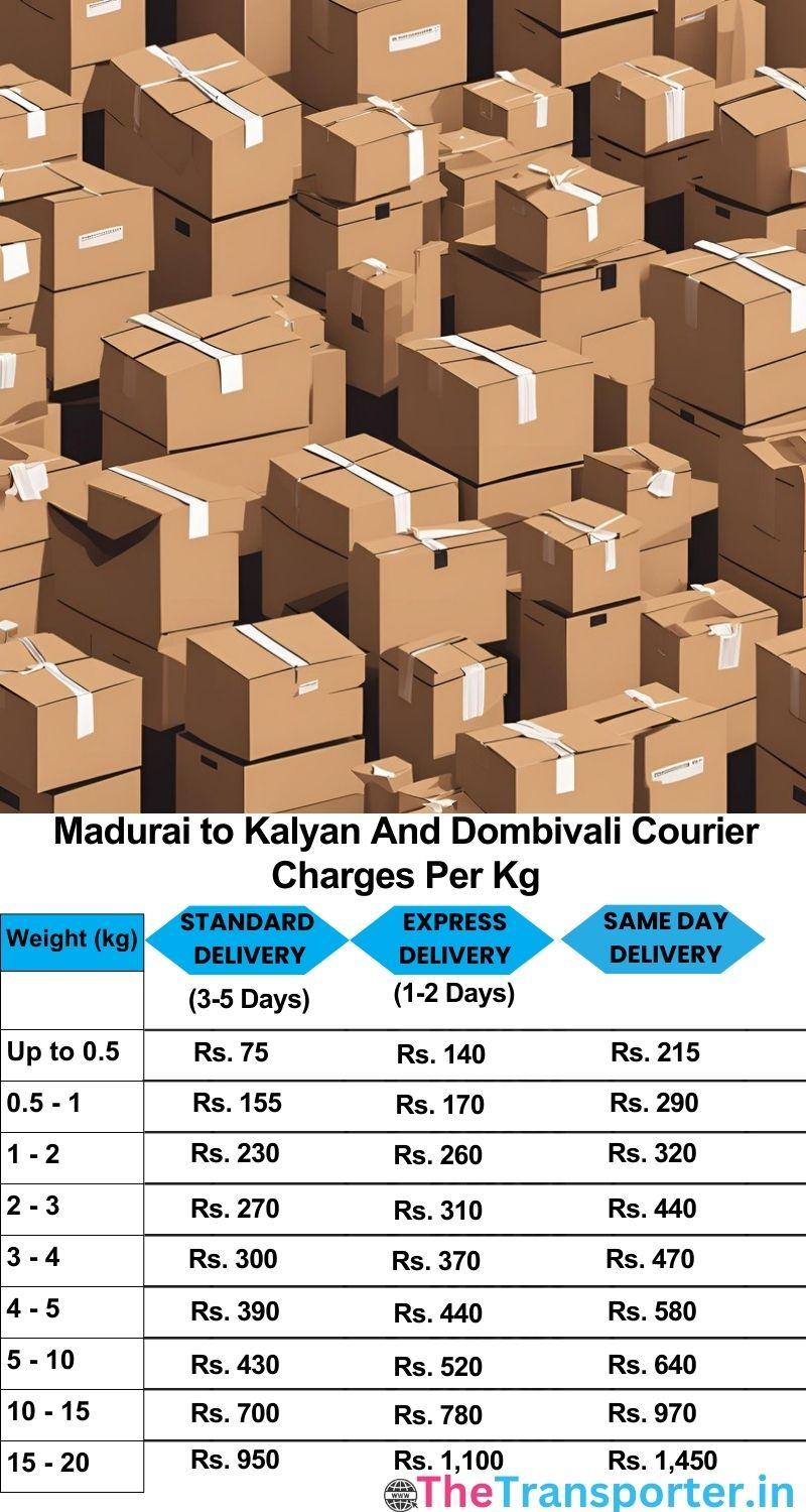 Madurai to Kalyan and dombivali courier charges per Kg list