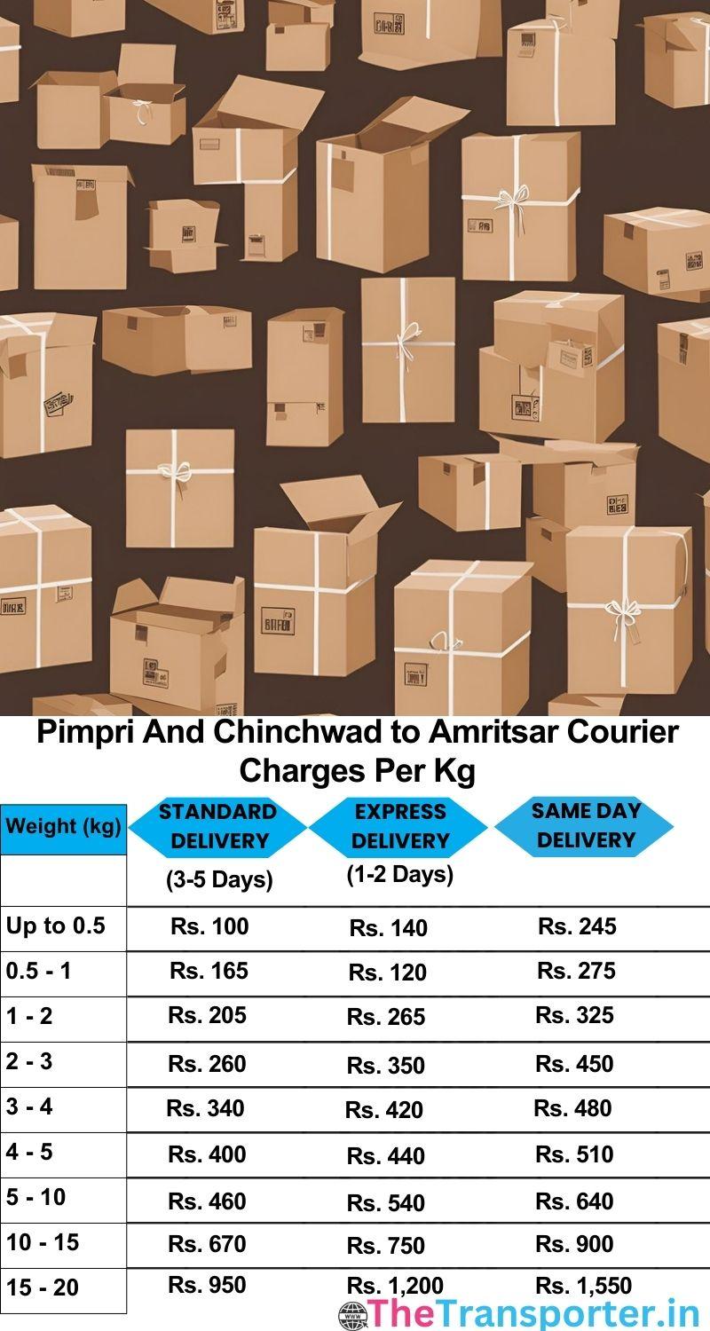 Pimpri and Chinchwad to Amritsar courier charges per Kg list