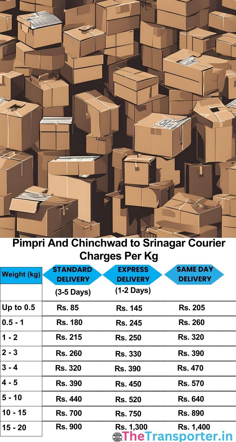 Pimpri and Chinchwad to Srinagar courier charges per Kg list