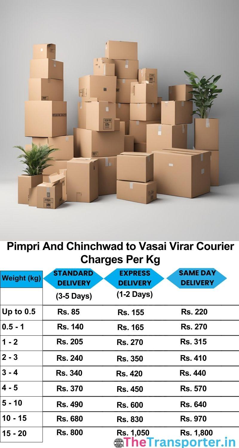 Pimpri and Chinchwad to Vasai-virar courier charges per Kg list