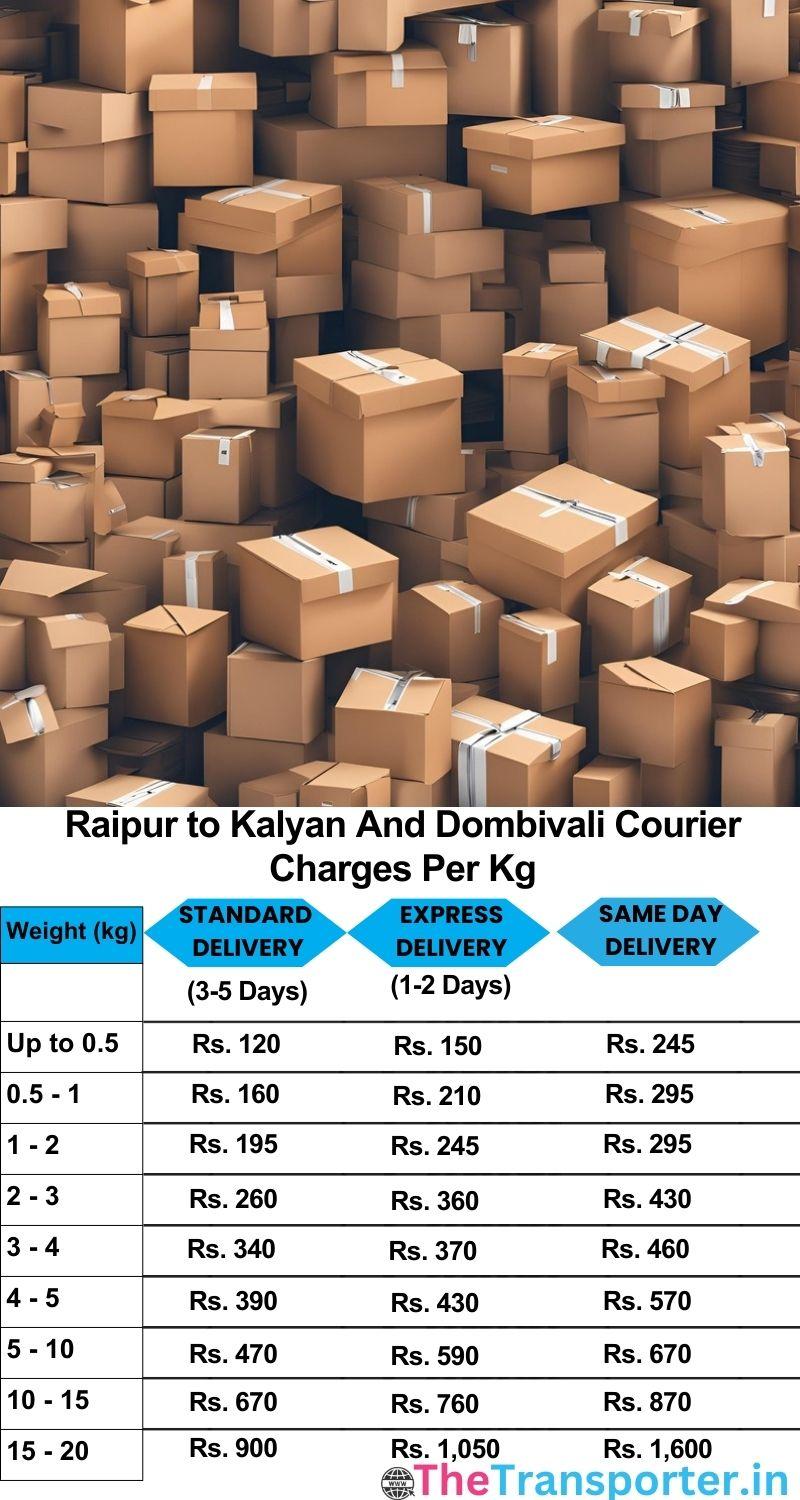 Raipur to Kalyan and dombivali courier charges per Kg list
