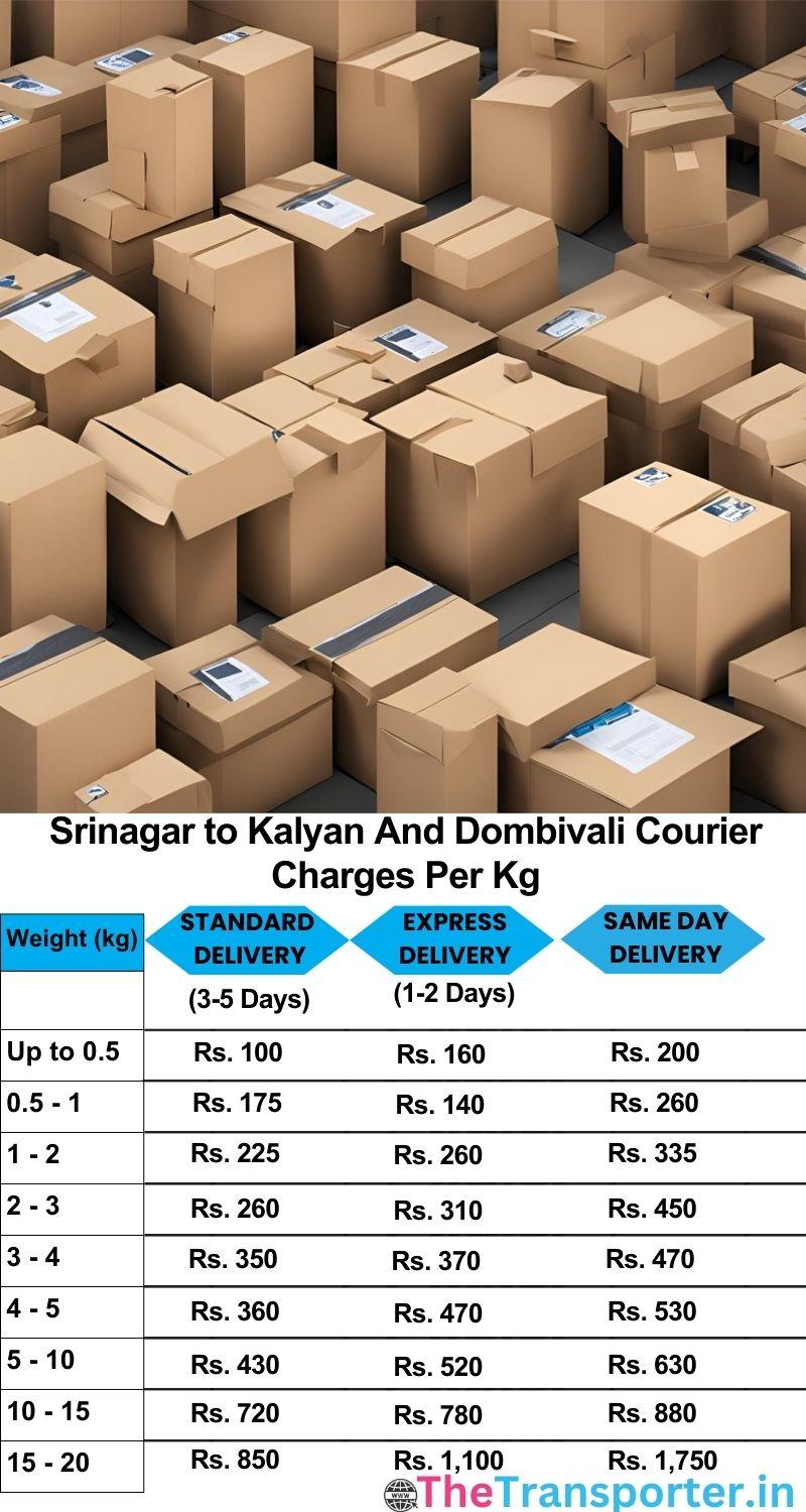 Srinagar to Kalyan and dombivali courier charges per Kg list