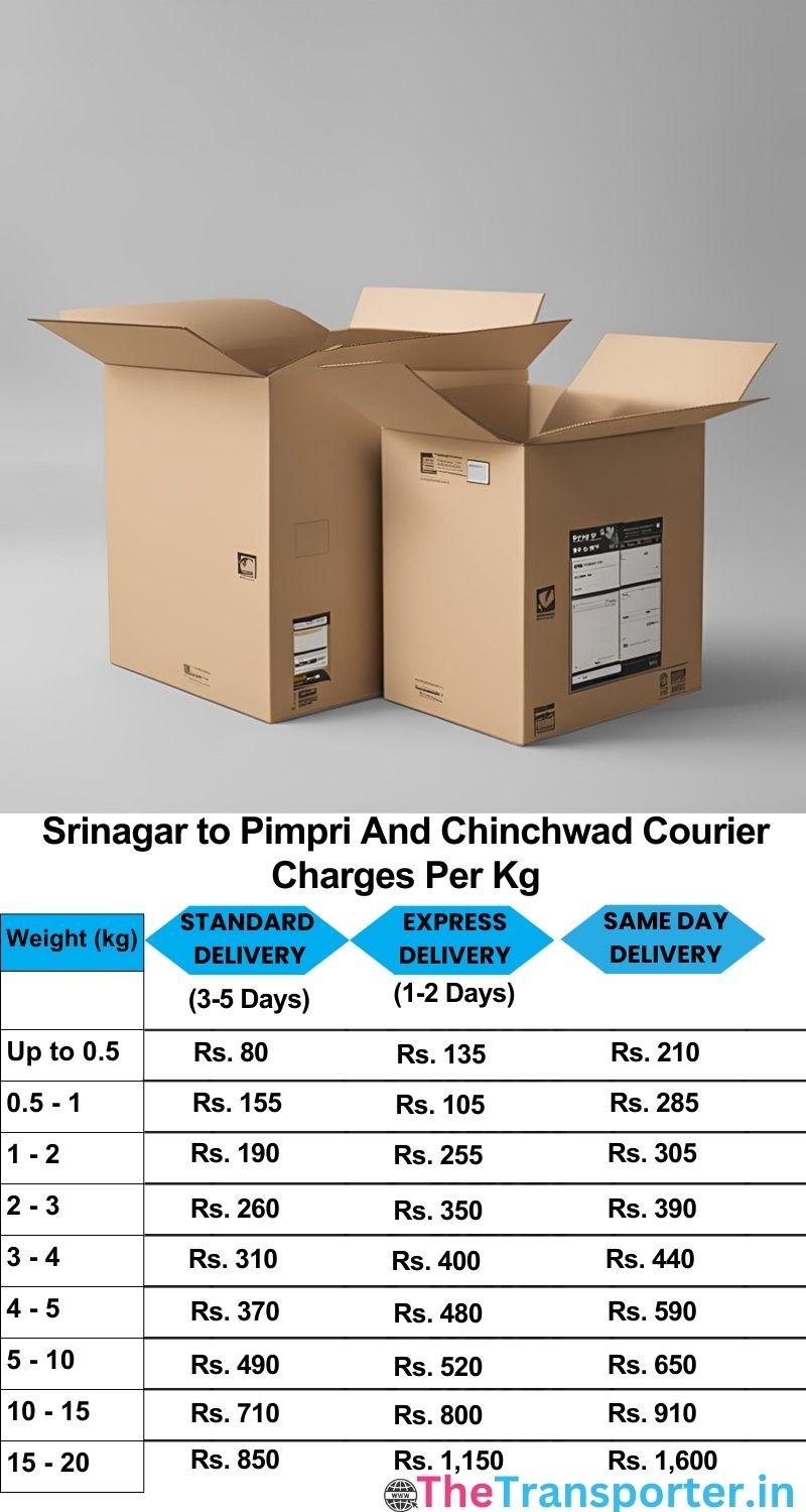 Srinagar to Pimpri and chinchwad courier charges per Kg list