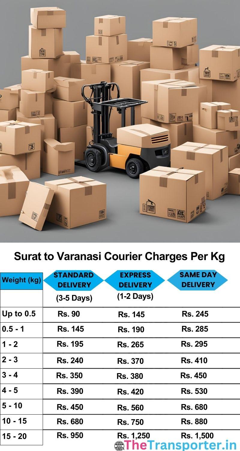 Surat to Varanasi courier charges per Kg list
