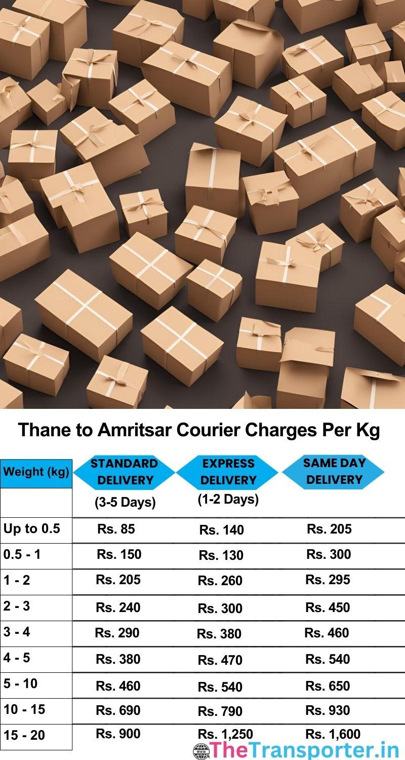 Thane to Amritsar courier charges per Kg list