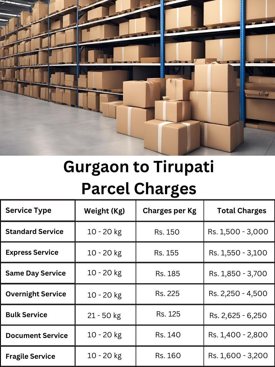 fee summary, charge report, invoice update Gurgaon to Tirupati