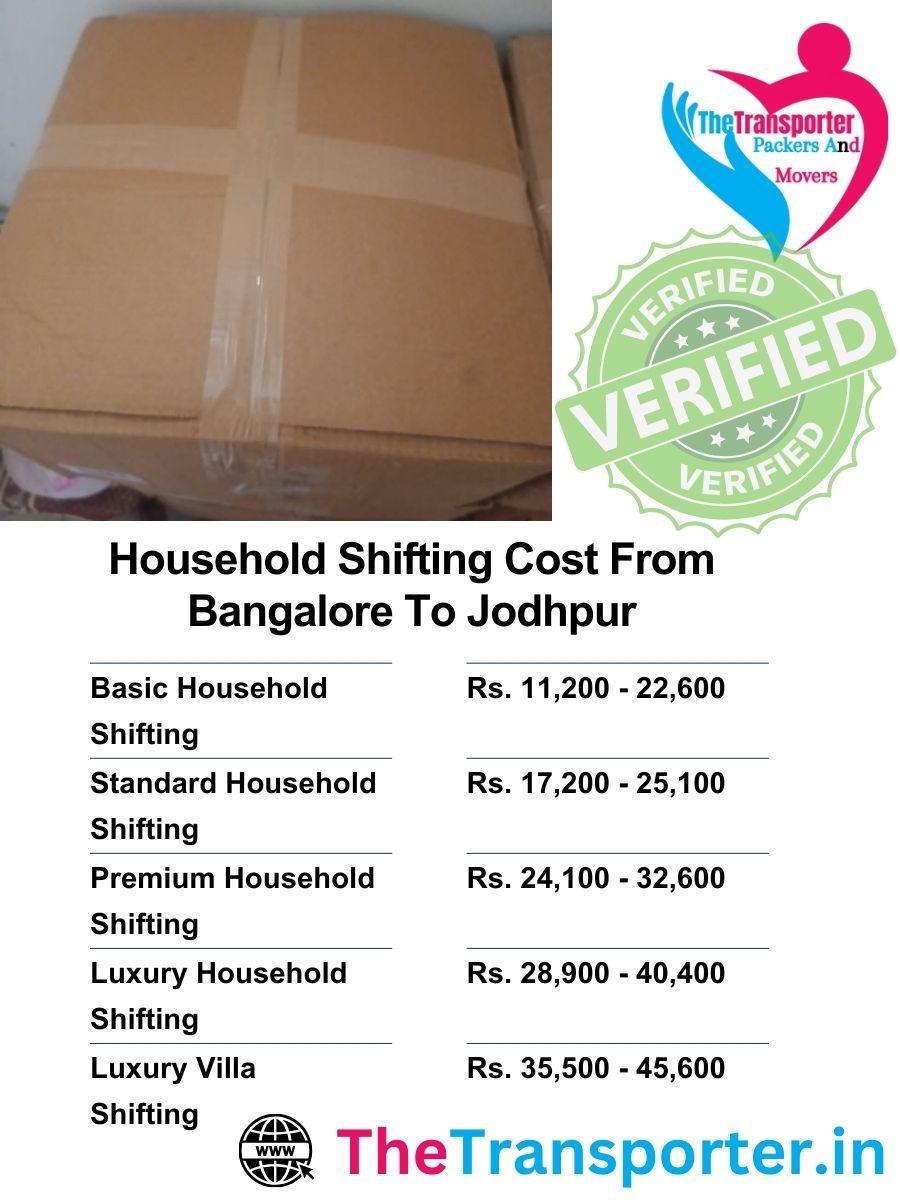 Bangalore to Jodhpur household shifting with budget-friendly moving services