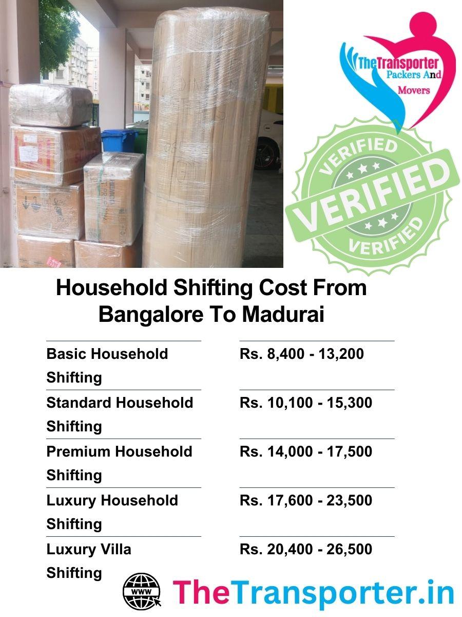 Household shifting Bangalore to Madurai with full packing and unloading support