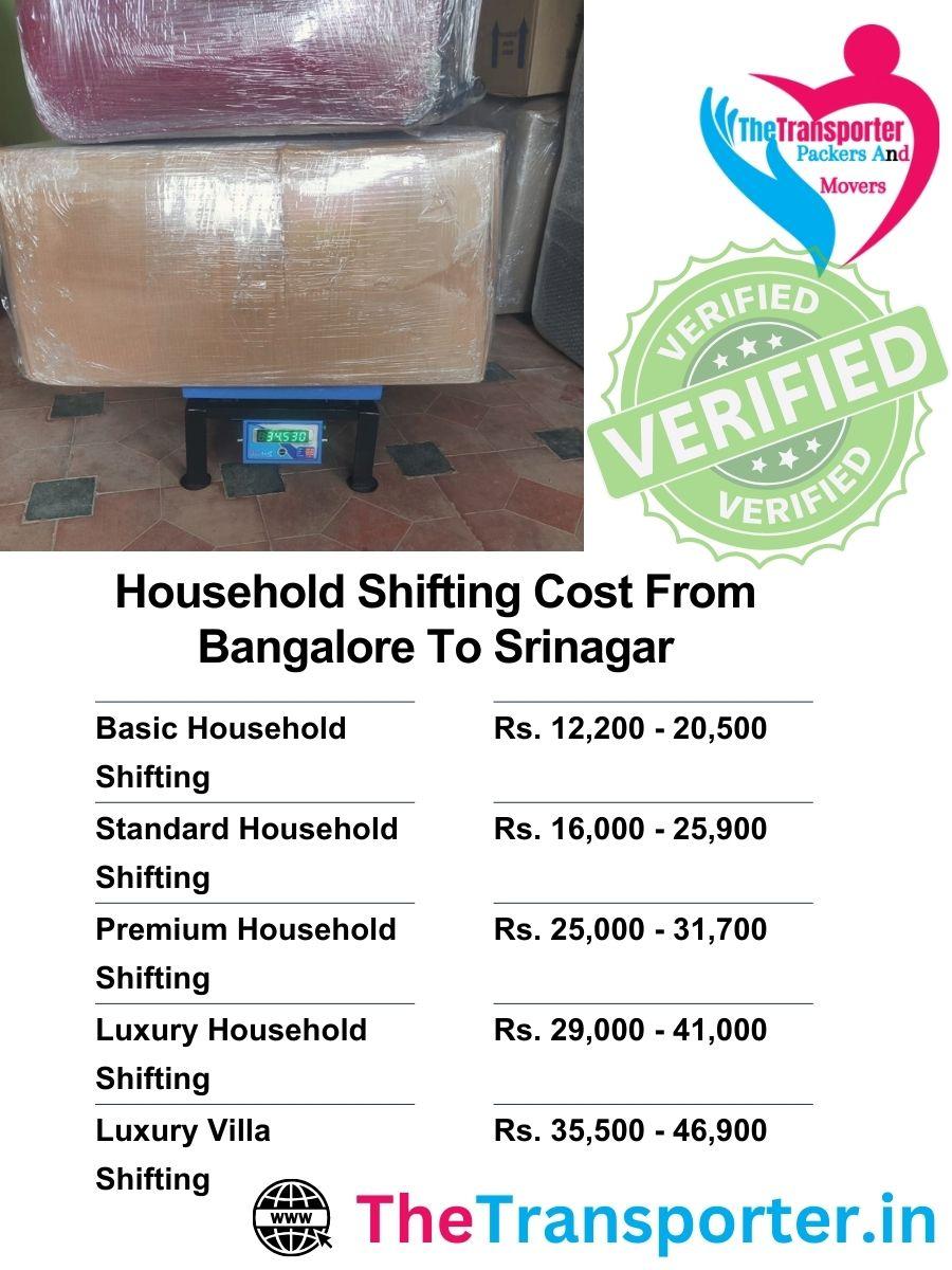 Hassle-free household move Bangalore to Srinagar with secure transport