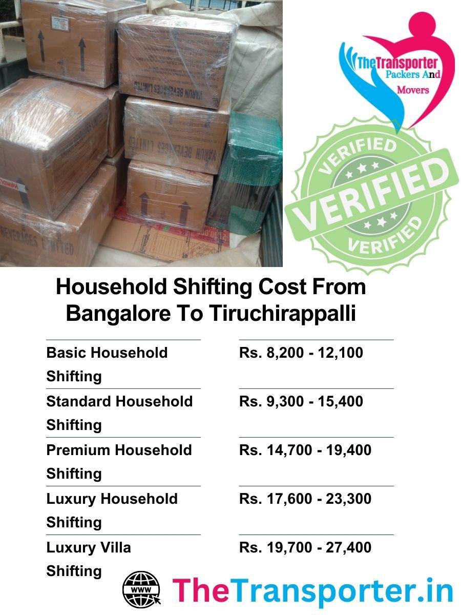 Price list for full household move from Bangalore to Tiruchirappalli