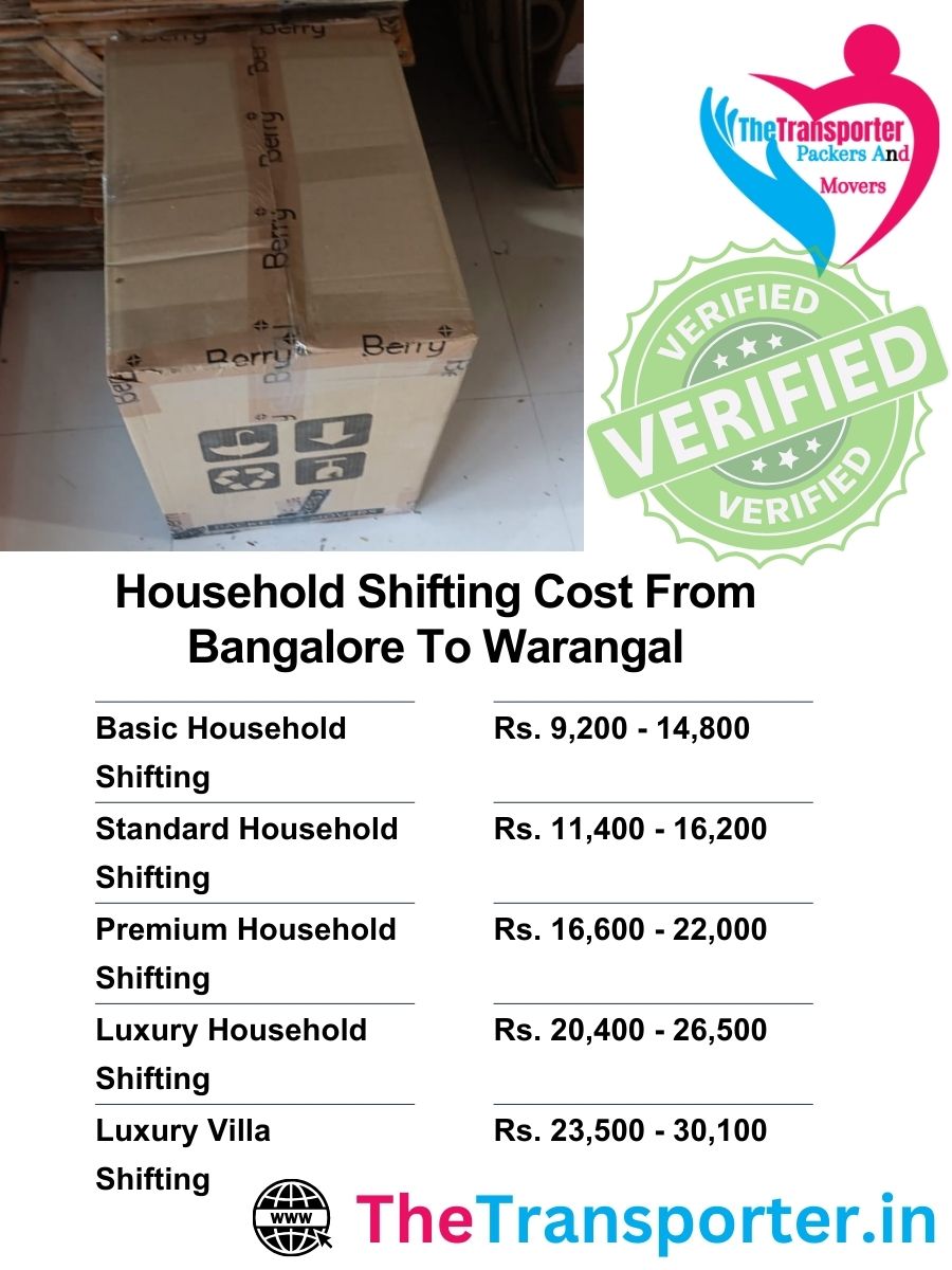 Bangalore to Warangal shifting service pricing for home goods with inclusive rate list