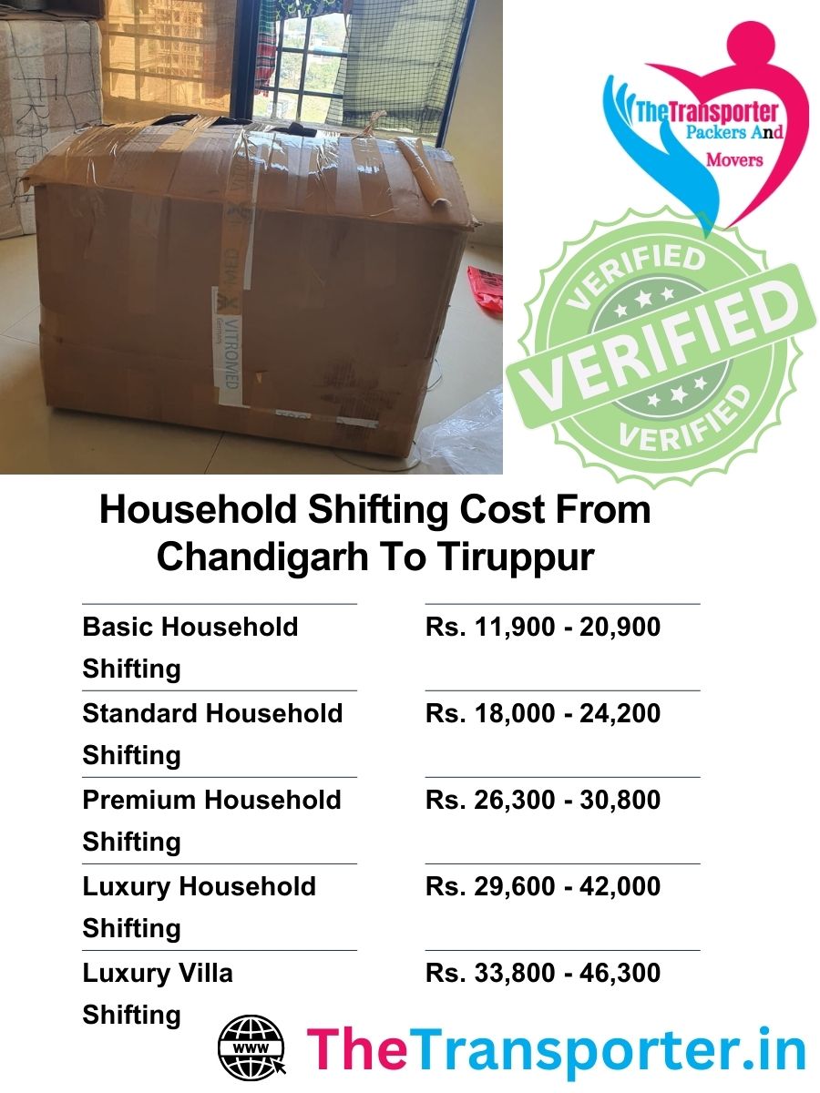 Chandigarh to Tiruppur shifting charges for flats and bungalows with labor rate details