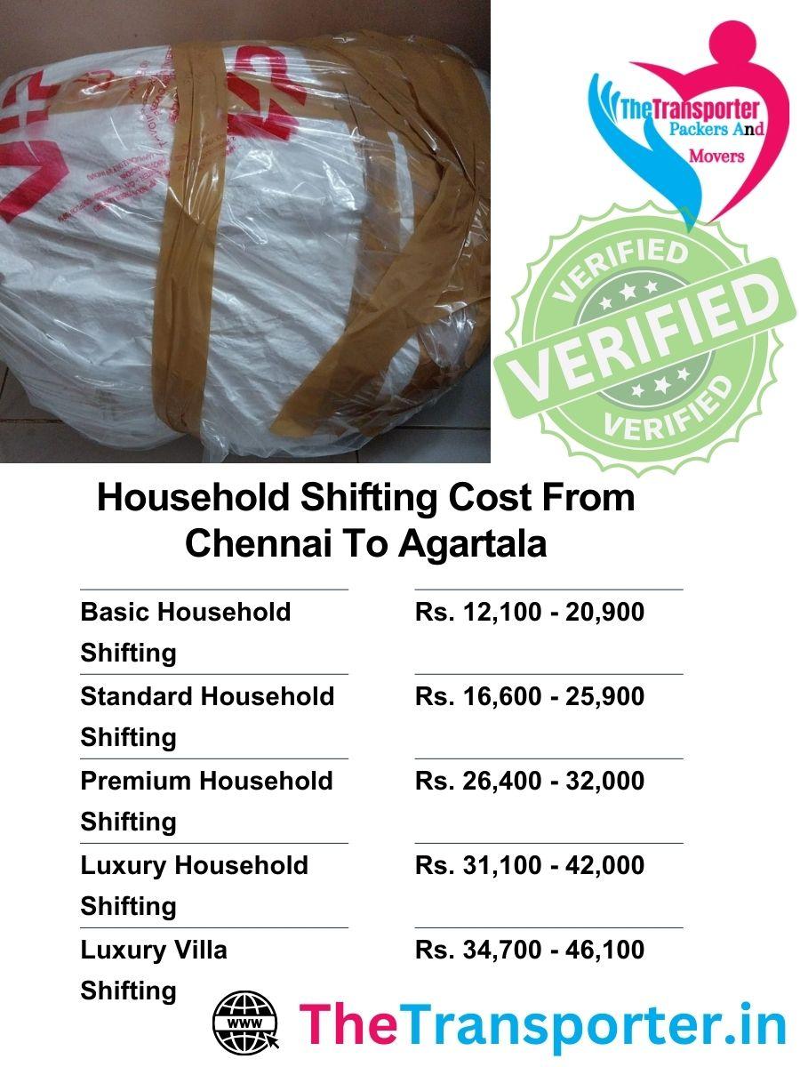 Chennai to Agartala household shifting prices with category-based rate details