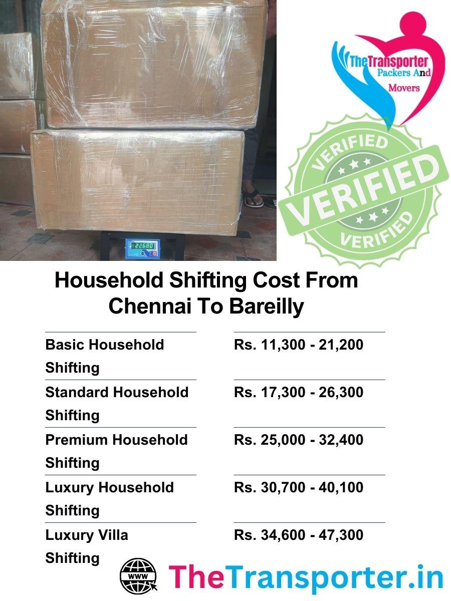 House shifting rates from Chennai to Bareilly with item and floor-level rate estimates
