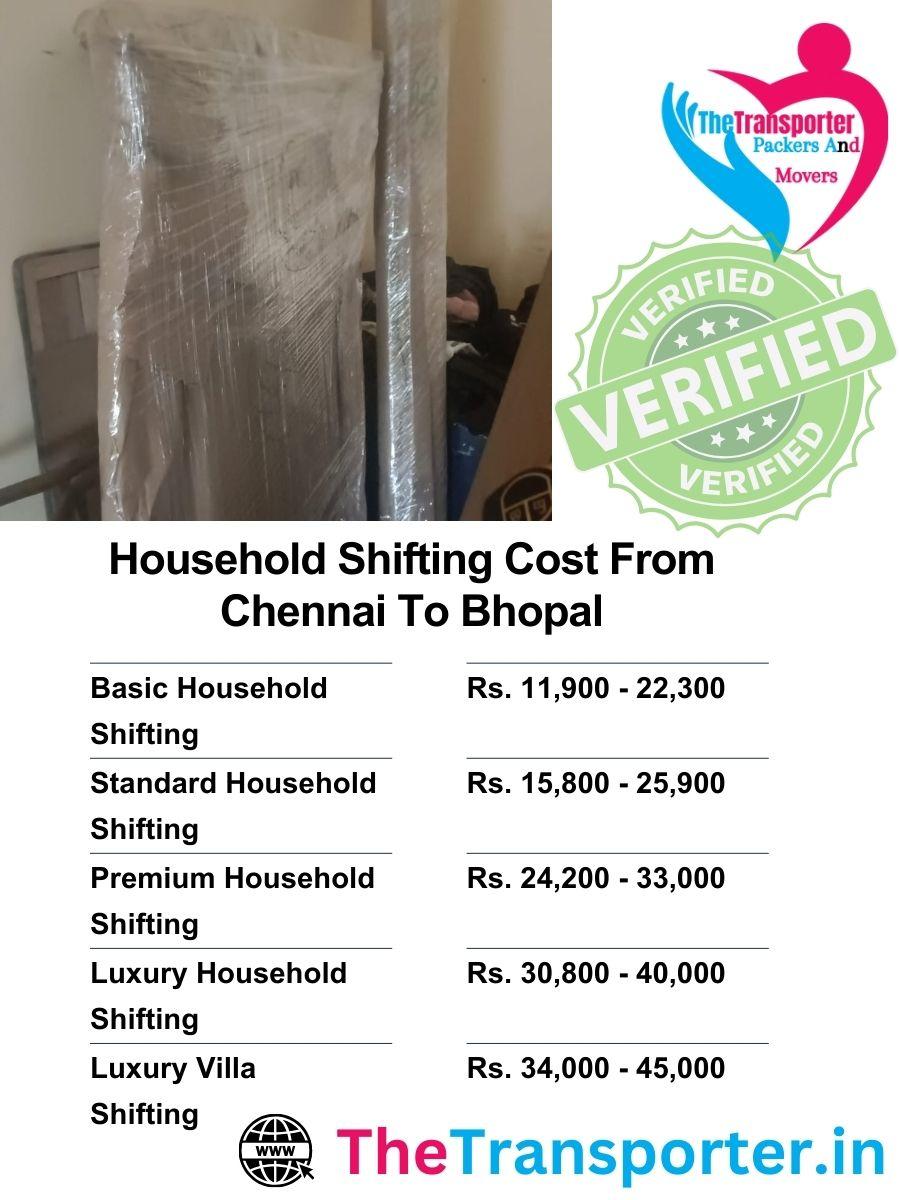 Reliable household shifting from Chennai to Bhopal with all-inclusive charges