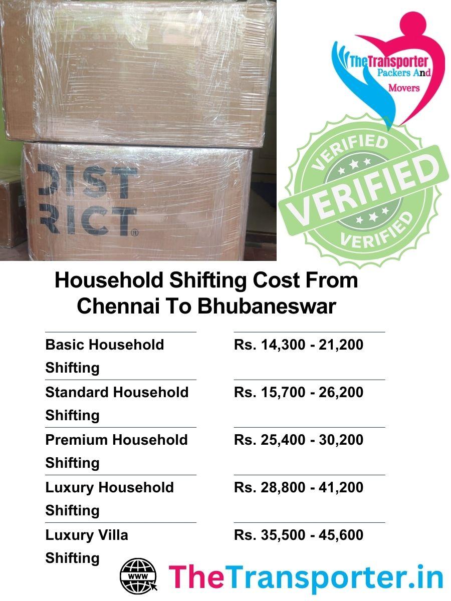 Chennai to Bhubaneswar household Moving rates with service plan and price chart