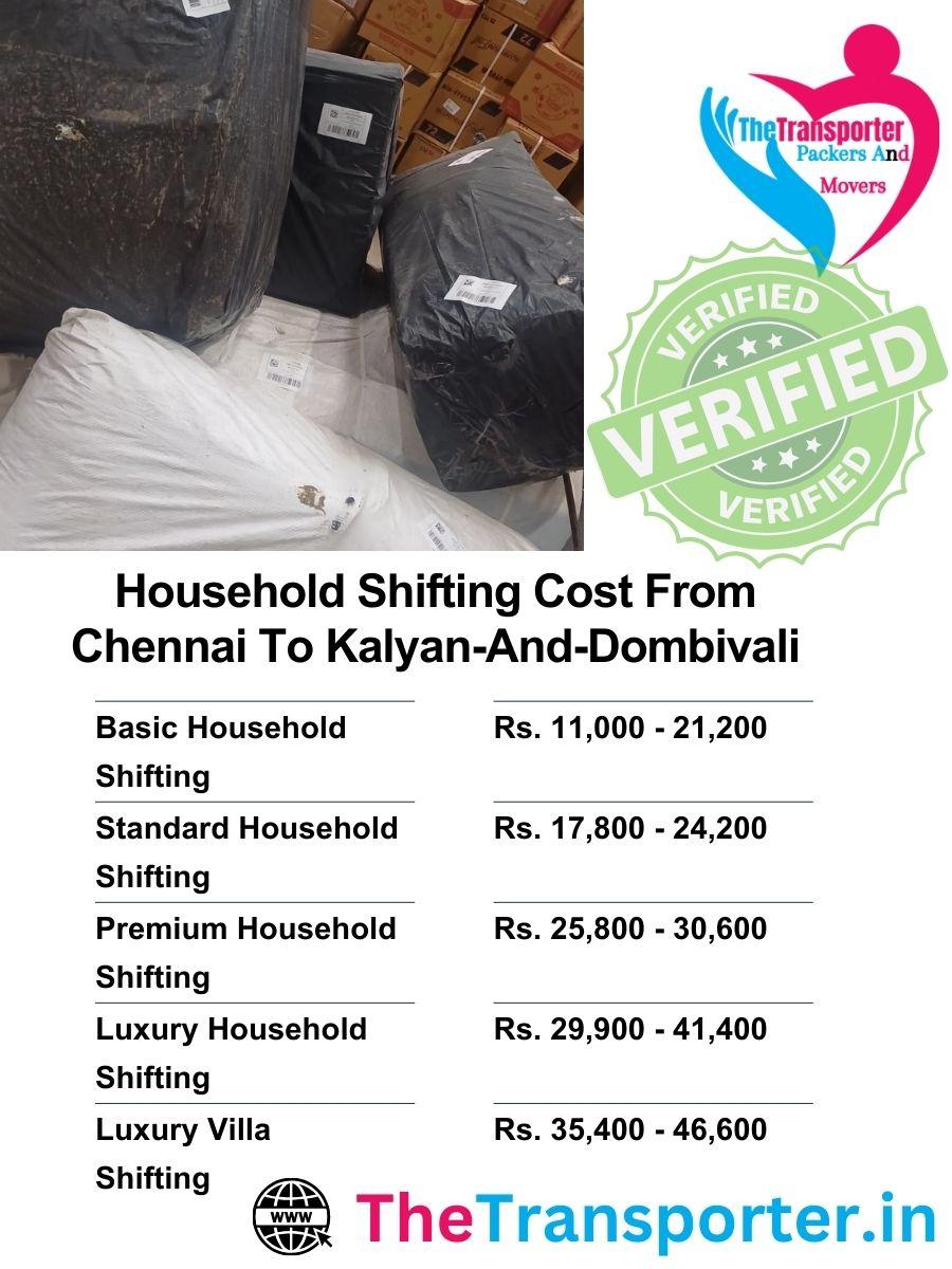 Trusted house Moving charges from Chennai to Kalyan And Dombivali