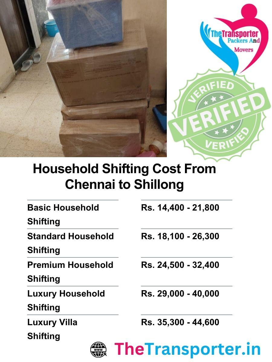 Chennai to Shillong house shifting charges including long-distance travel fees