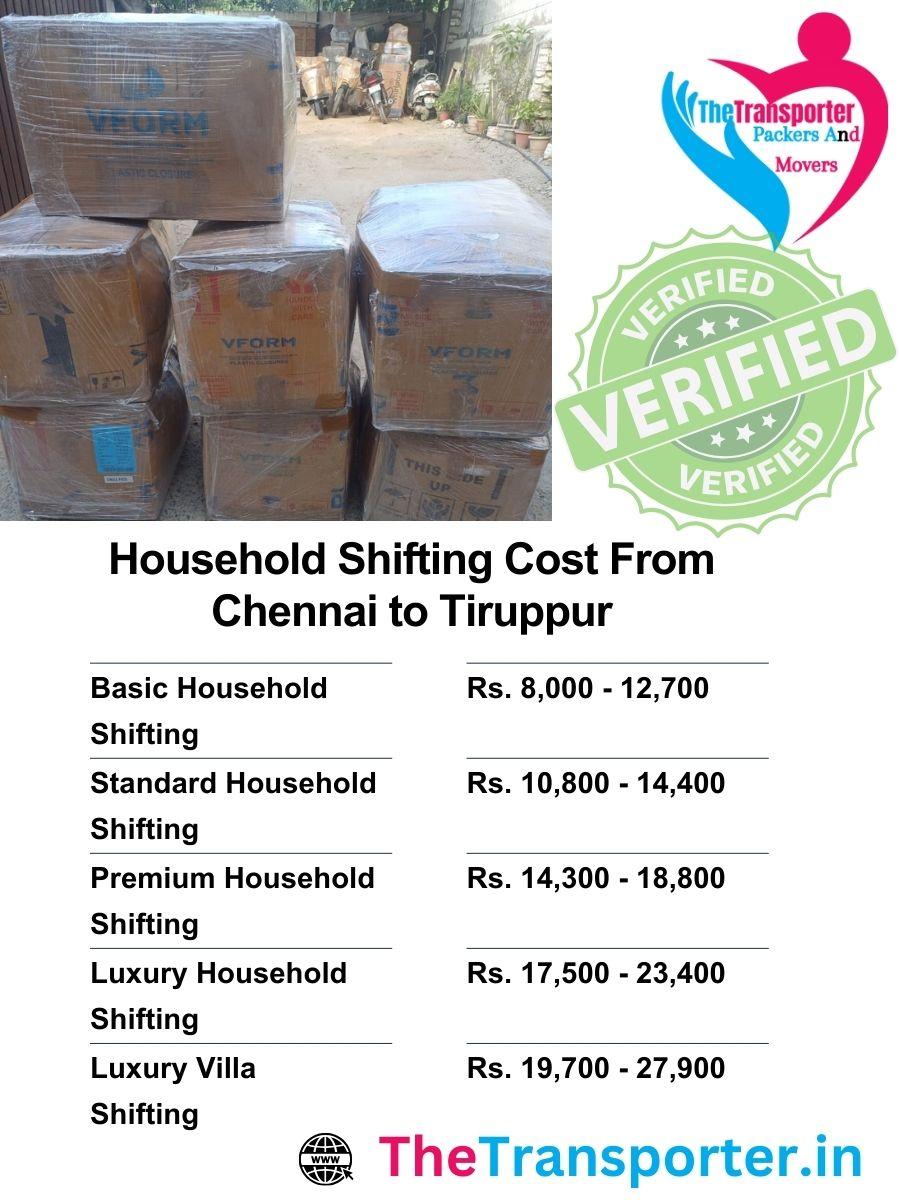 House shifting pricing from Chennai to Tiruppur with tiered rate list by room category
