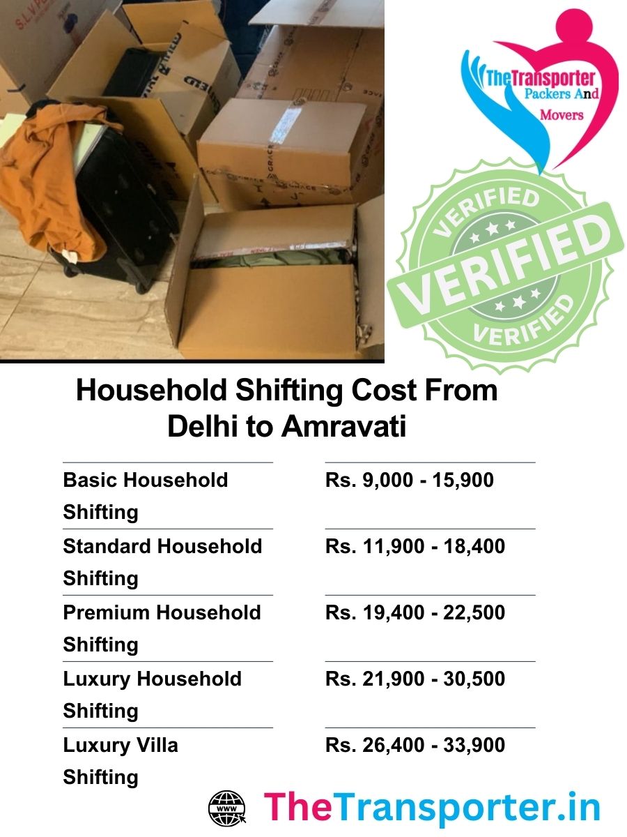 Delhi to Amravati house Moving charges with structured price details