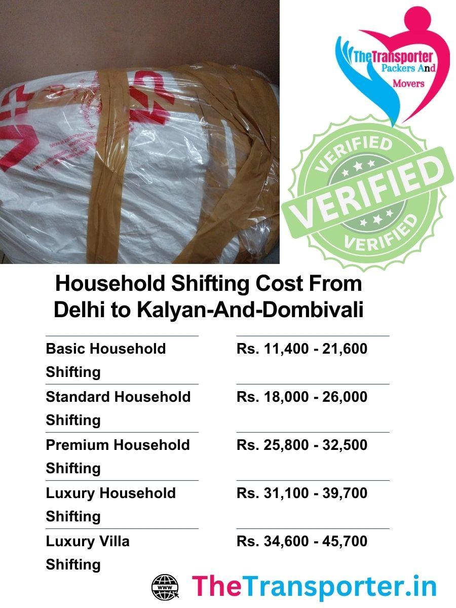Delhi to Kalyan And Dombivali shifting cost chart for household goods