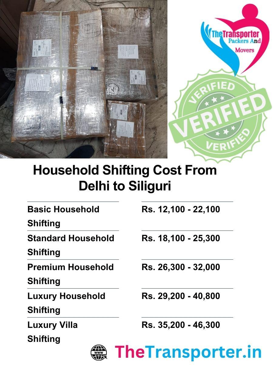 Detailed shifting cost Delhi to Siliguri for family homes, covering all Moving services