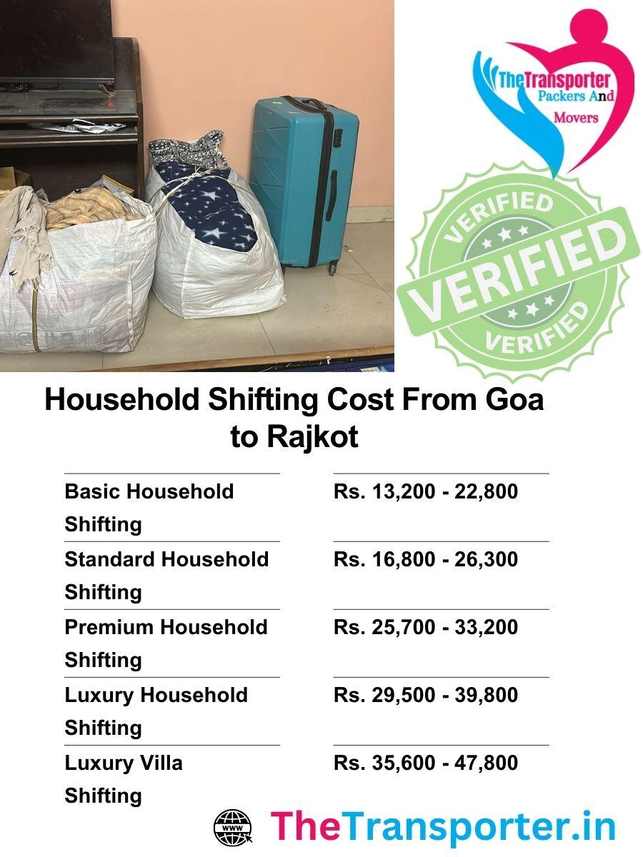 House shifting rates and services breakdown from Goa to Rajkot