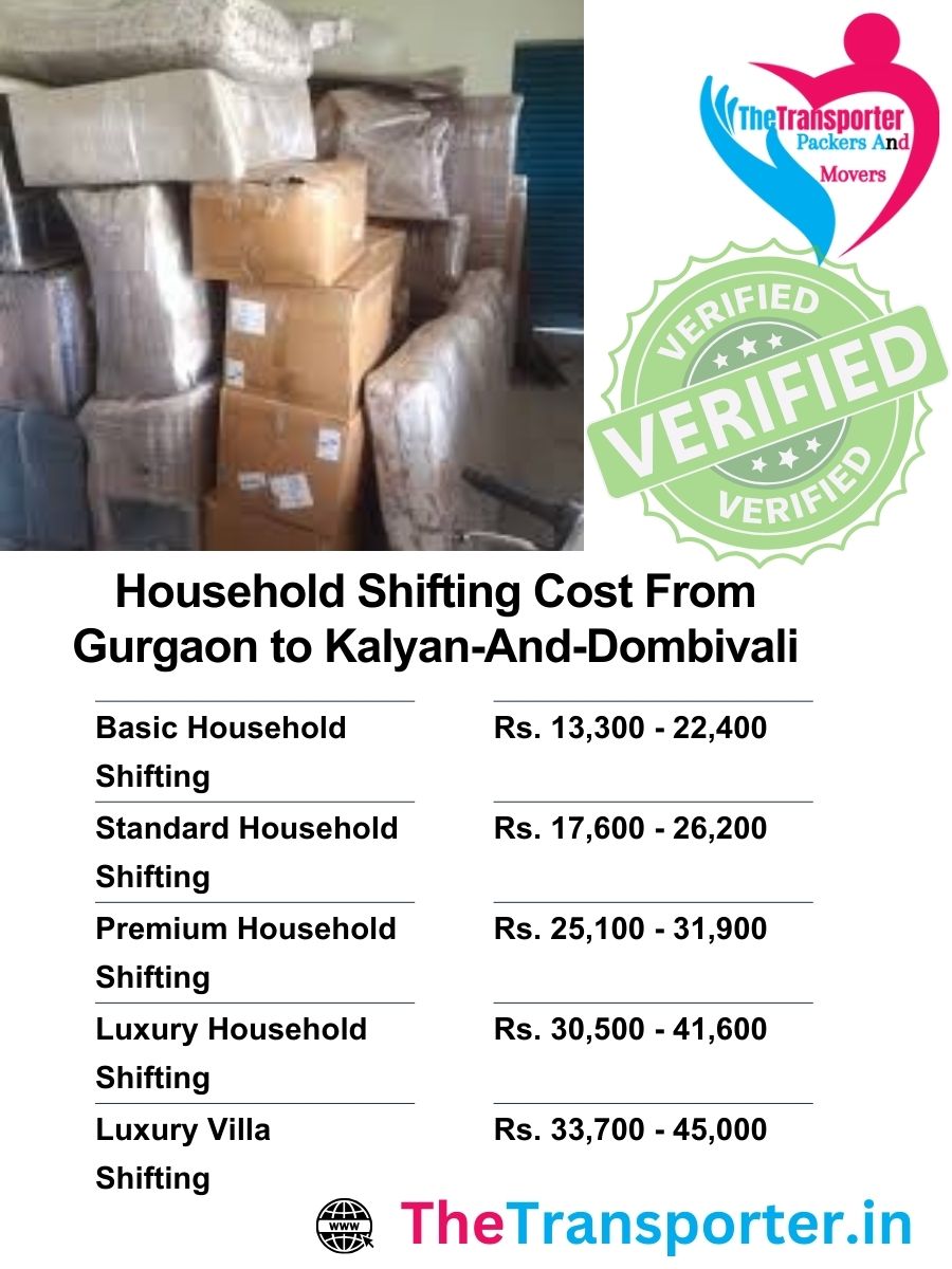 Household Moving rates from Gurgaon to Kalyan And Dombivali