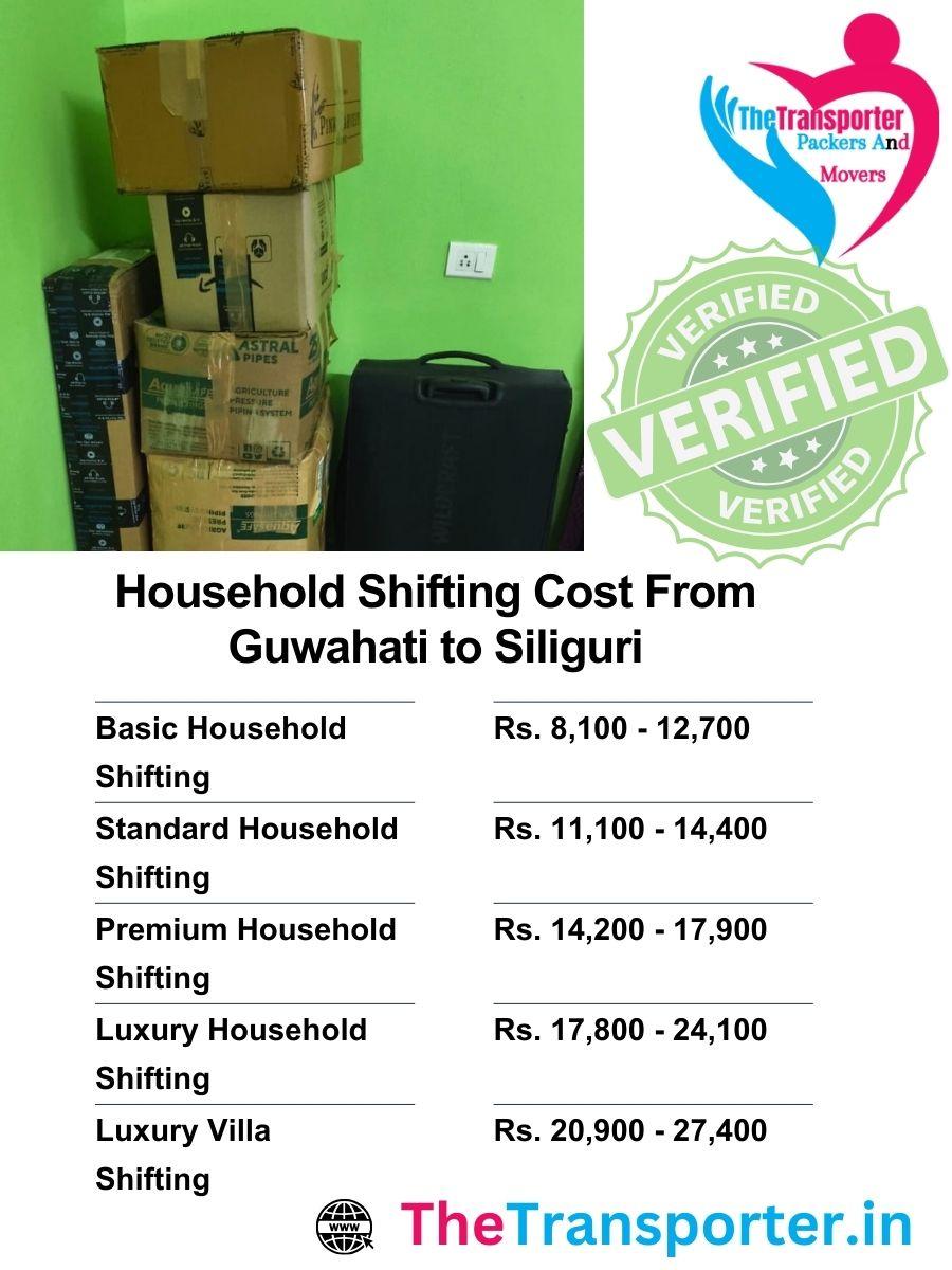 House shifting charges from Guwahati to Siliguri structured by lifting needs and room size