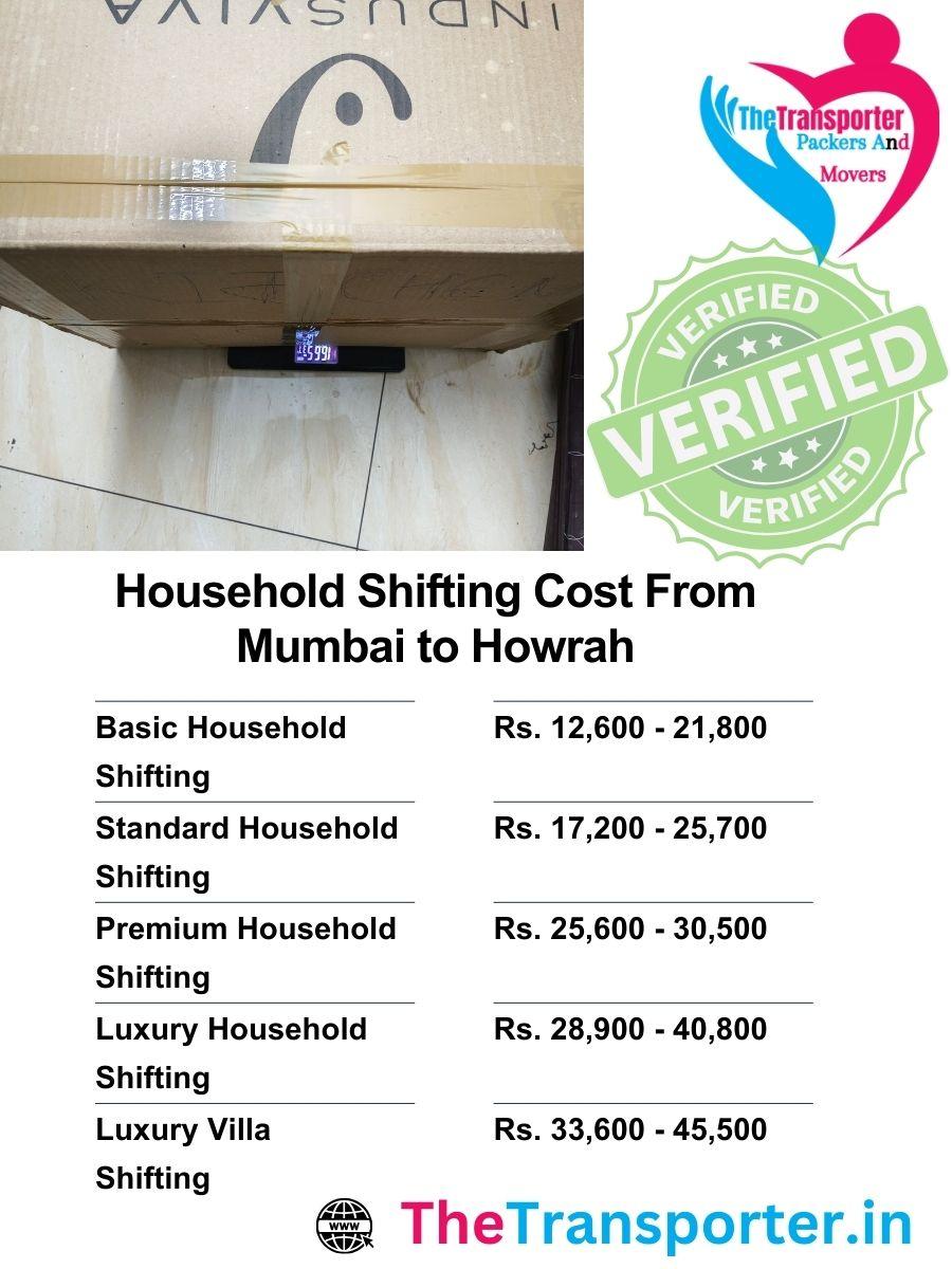 Mumbai to Howrah household shifting service charges with full home support