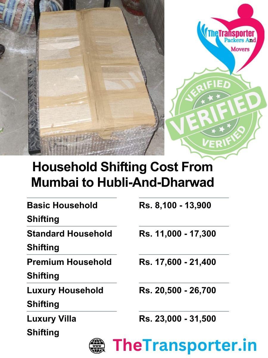 Home Moving cost from Mumbai to Hubli And Dharwad including safe packing and delivery