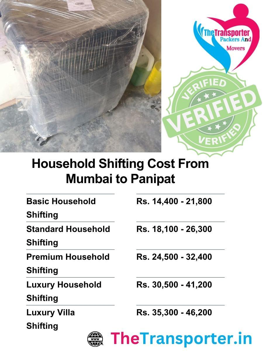 Moving cost list Mumbai to Panipat aligned with lifting method, route, and packing standard
