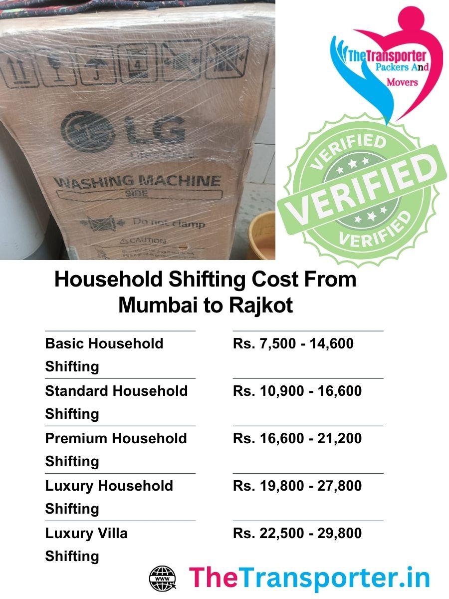 Household moving price list from Mumbai to Rajkot with safe transport