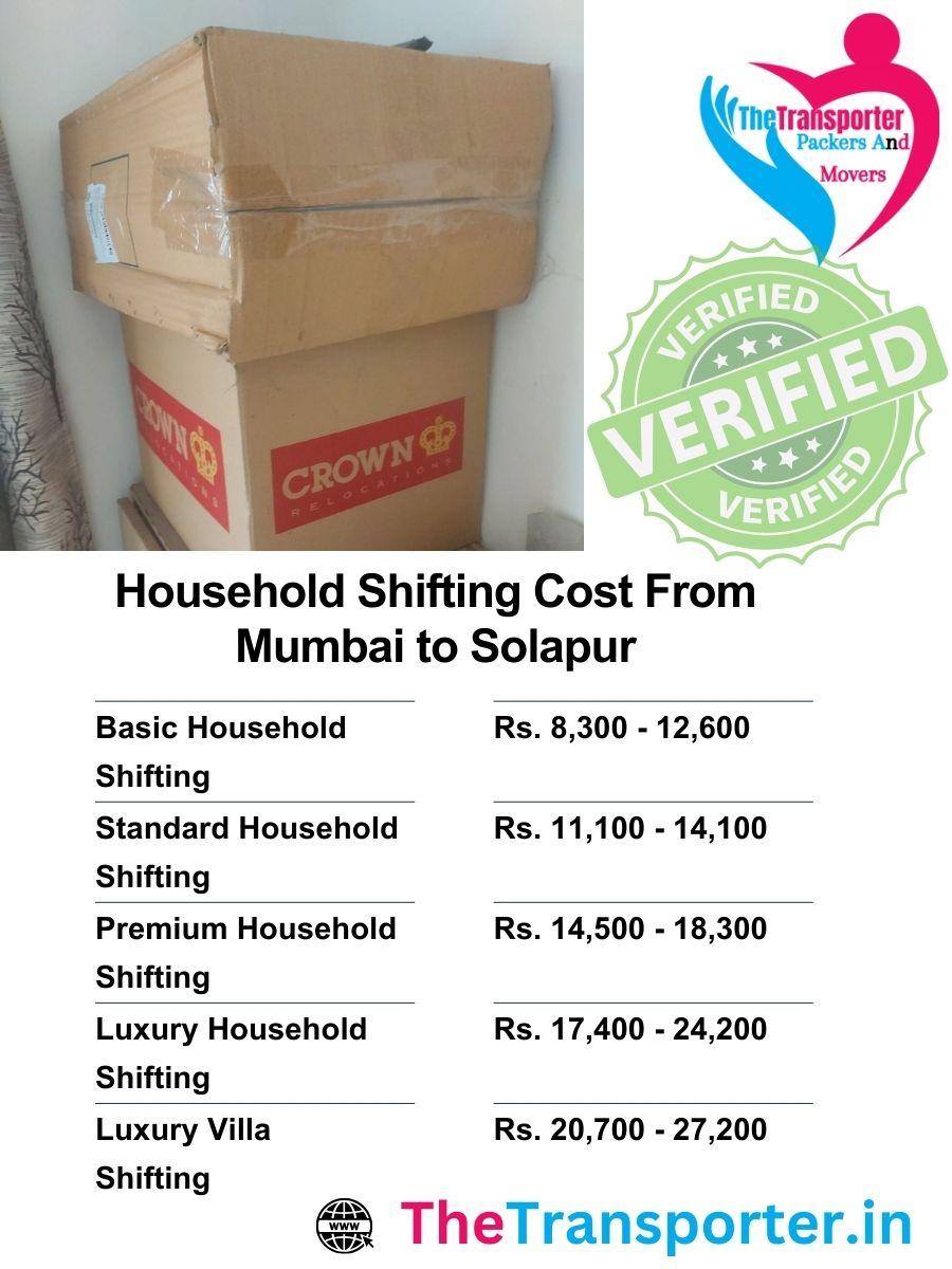 Mumbai to Solapur home shifting charges including loading and unloading