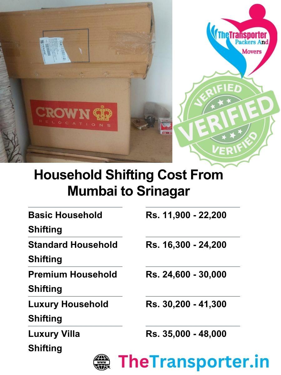 House moving services cost from Mumbai to Srinagar with all-inclusive pricing