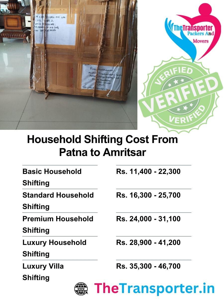 Affordable home Moving from Patna to Amritsar with expert loading