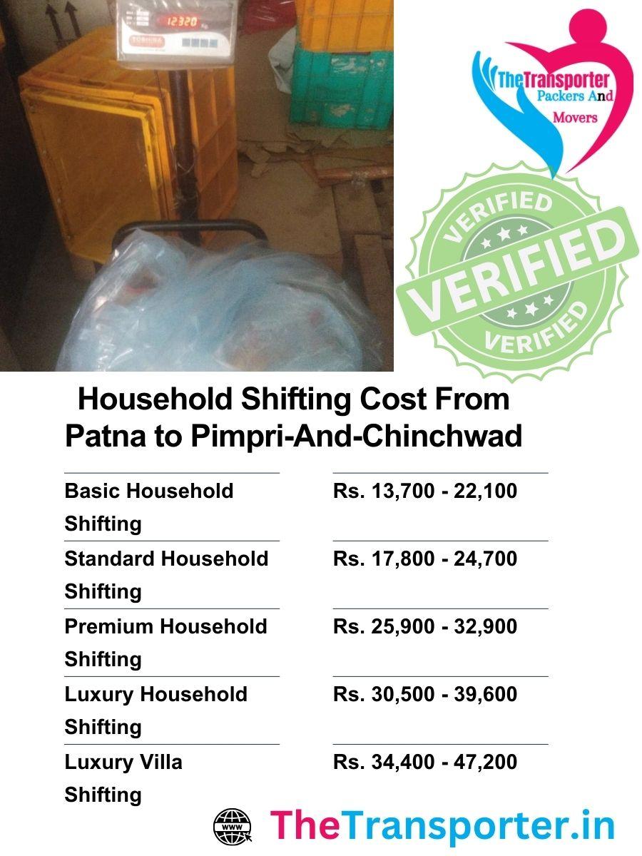House goods Moving price breakdown from Patna to Pimpri And Chinchwad