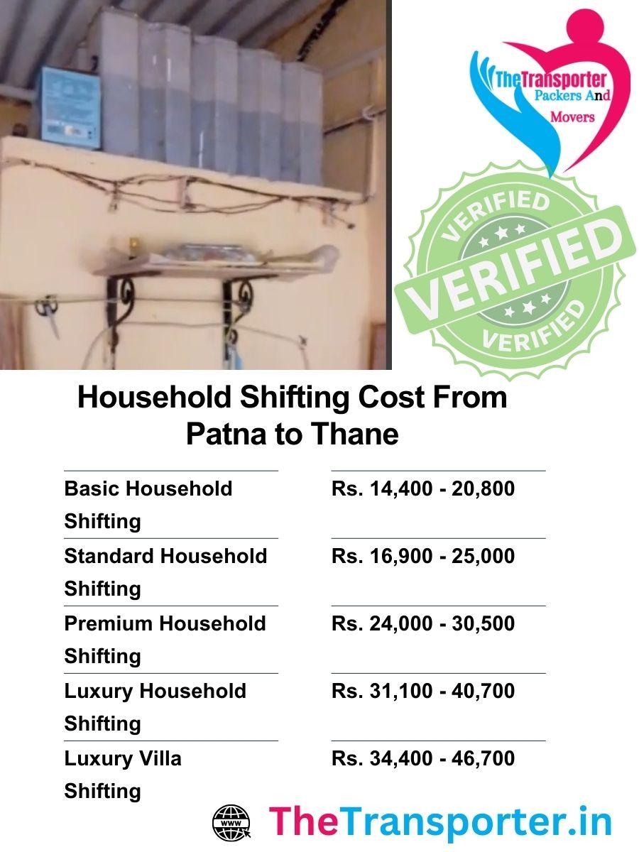 Door-to-door household goods shifting rates from Patna to Thane