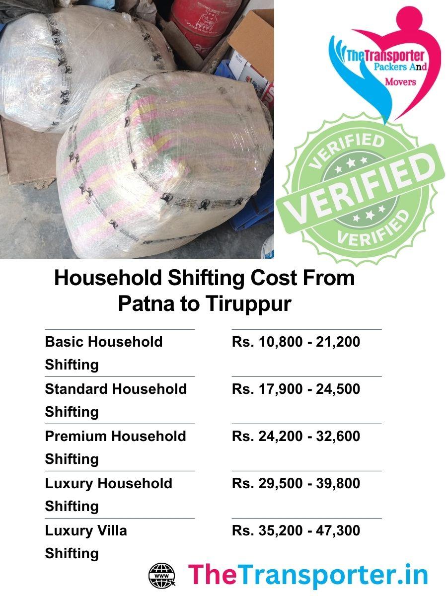 House move rates Patna to Tiruppur shaped by item stack, floor number, and manpower setup