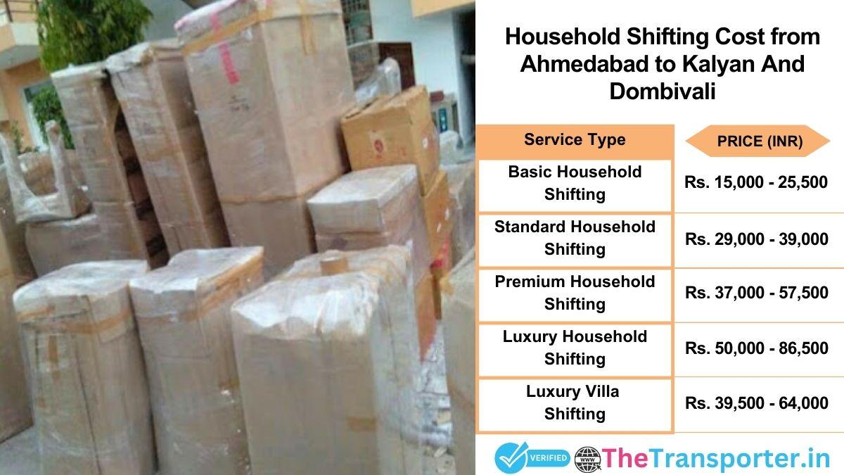 Household shifting charges list from Ahmedabad to Kalyan and dombivali